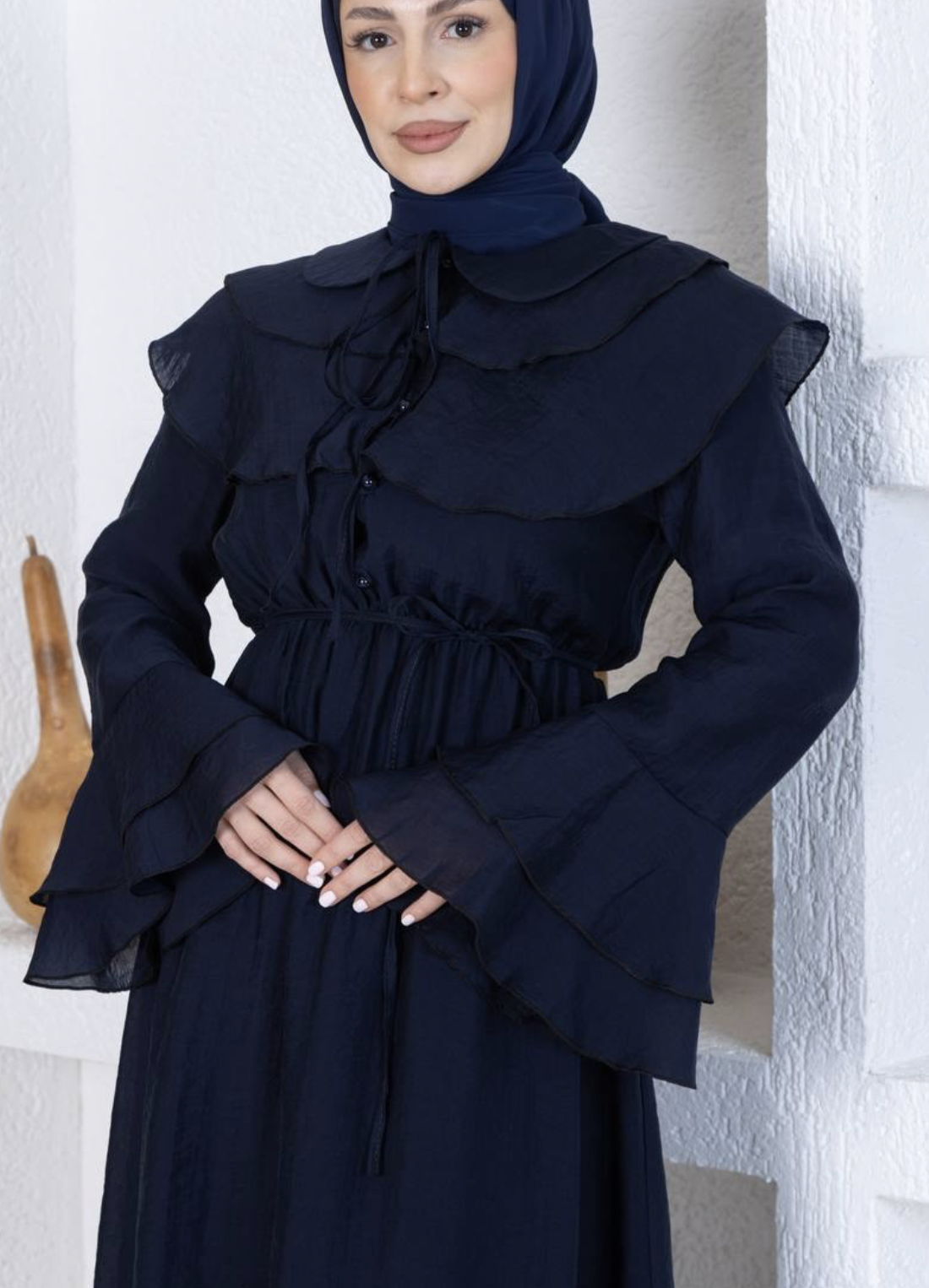 Navy Ruffle Modest Maxi Dress